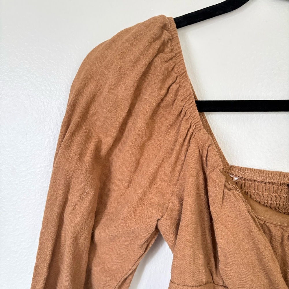 Wild Fable Cropped Long Sleeve Boho Top, Brown, Size XS - Picture 3 of 9